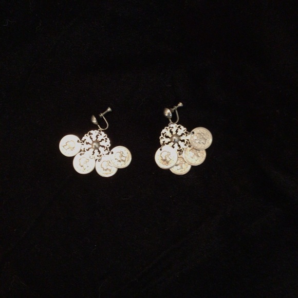 Silver-toned Coin Clip-on Earrings - Picture 2 of 6